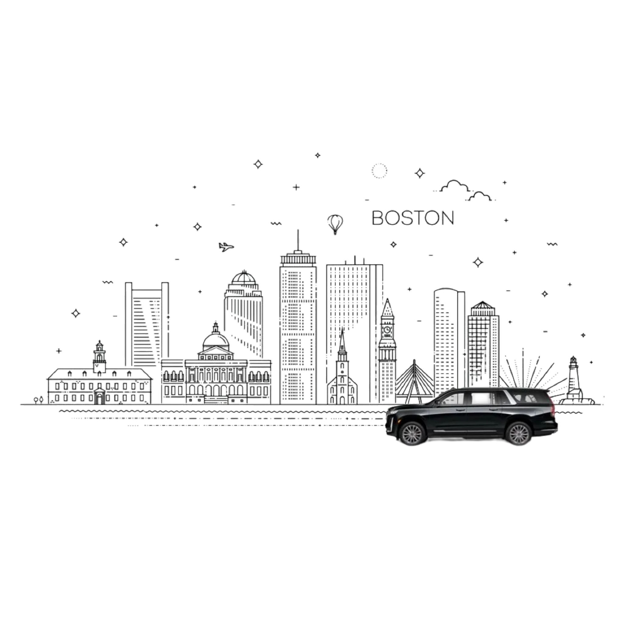 BostonLuxLimos Escalade with Boston skyline